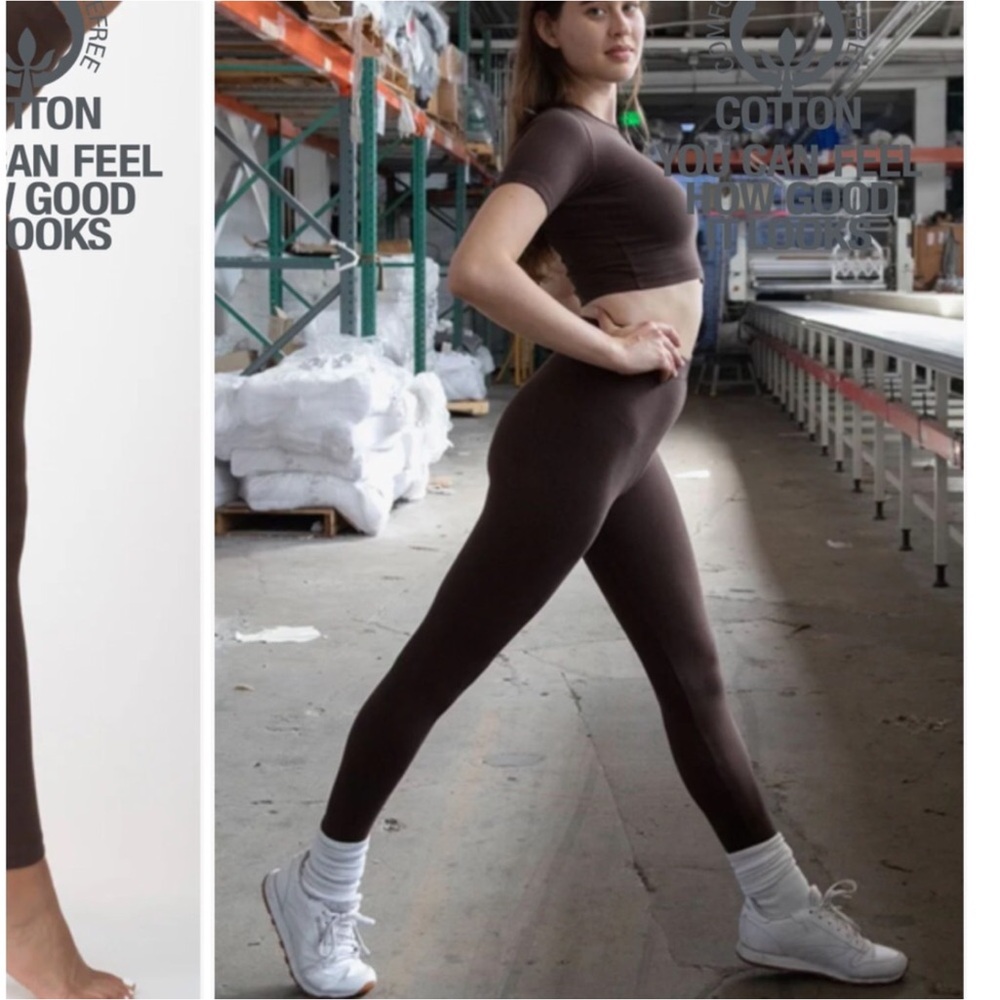 NEW! Los Angeles Apparel High-Rise Cotton garment dyed soft Brown Leggings -